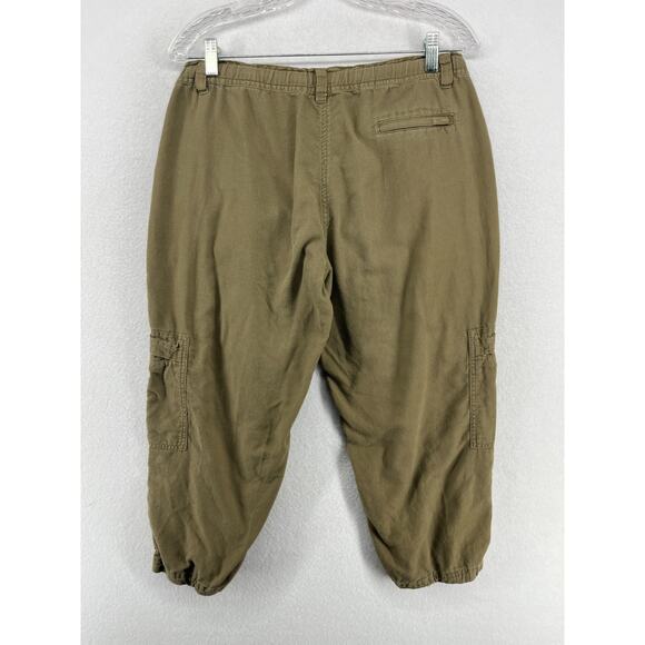 EILEEN FISHER Pants PM Organic Cotton Canvas Cargo Utility Cropped Tapered Green - Picture 2 of 15